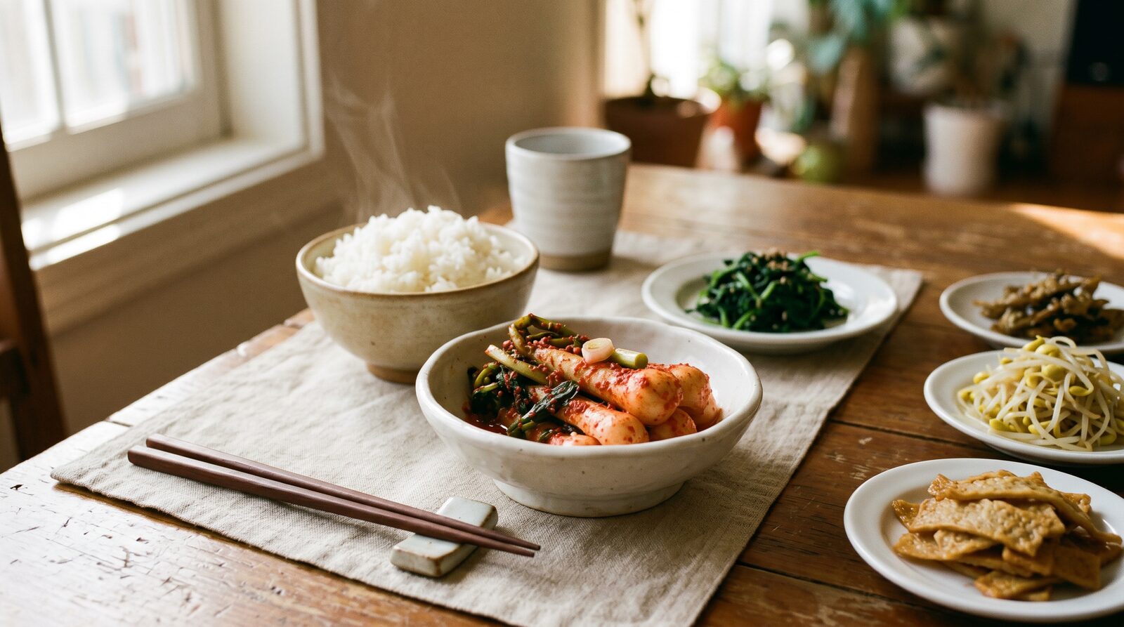 따뜻한 밥상 위에 놓인 온정 총각김치